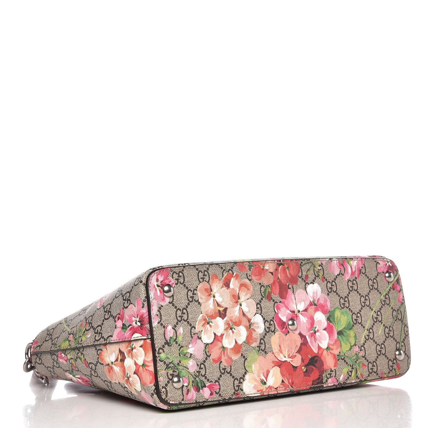 GG Supreme Monogram Blooms Small Zip Top Tote Beige Multicolor Dry Rose