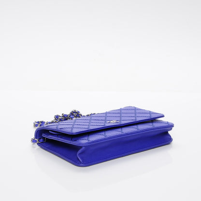 Chanel Calfskin Quilted Fancy CC Wallet On Chain WOC Blue 4 of 8