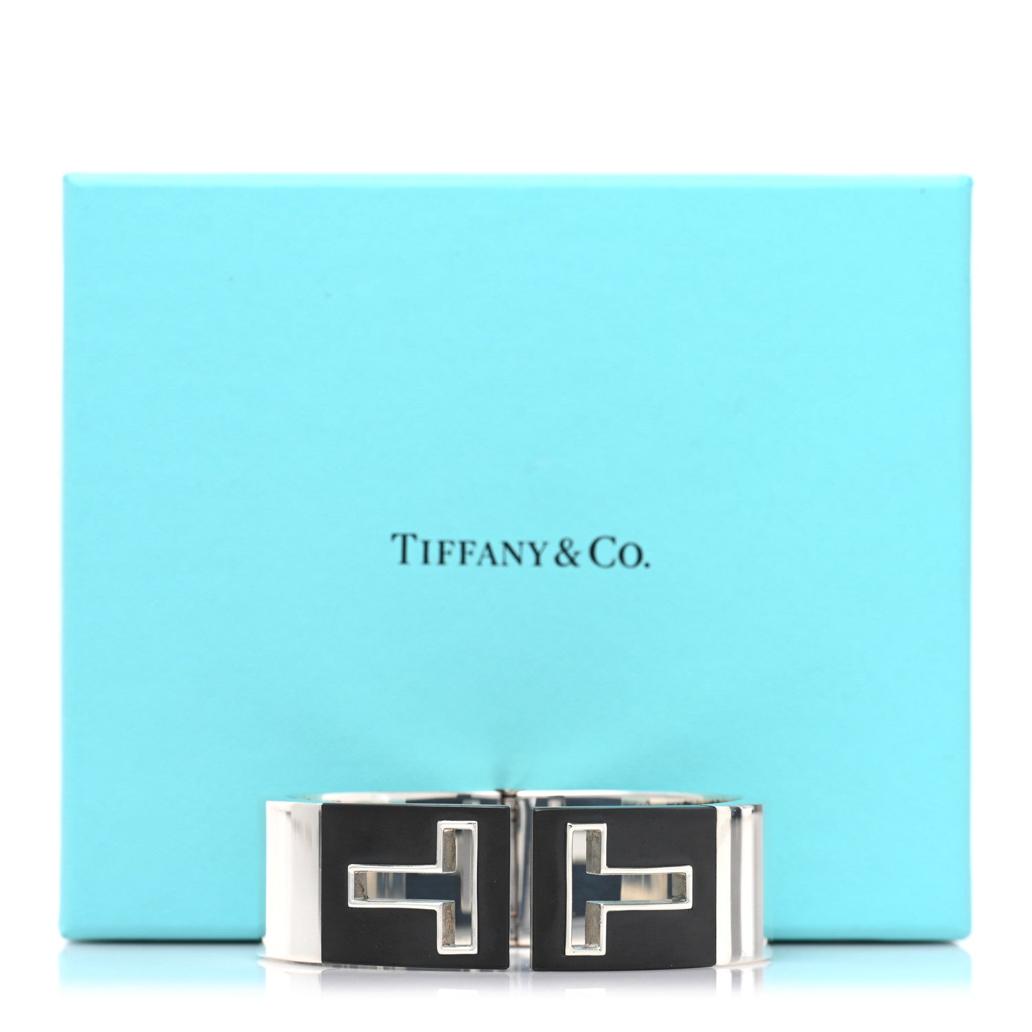 Tiffany Sterling Silver Black Ceramic T Cutout Cuff Bracelet 4 of 4