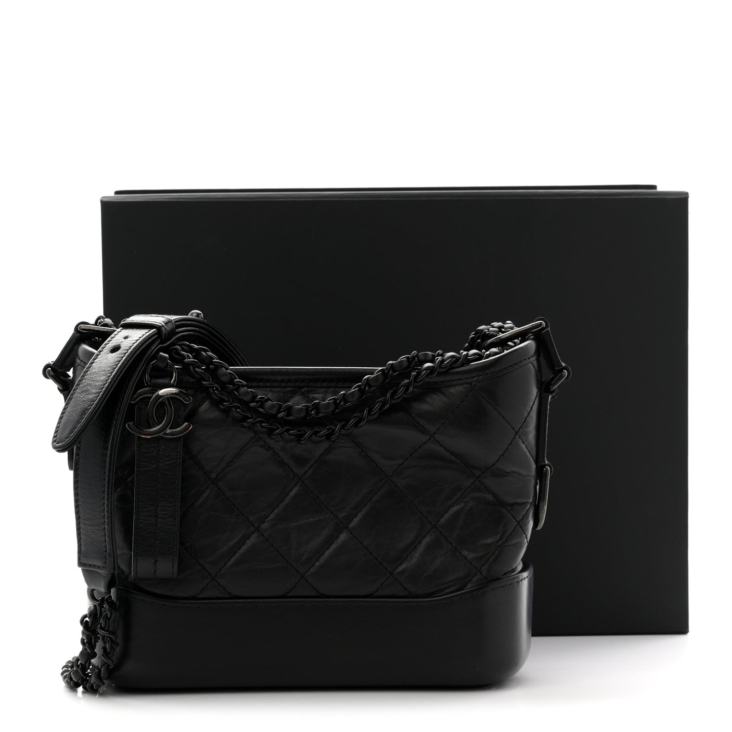 Aged Calfskin Quilted Small Gabrielle Hobo So Black