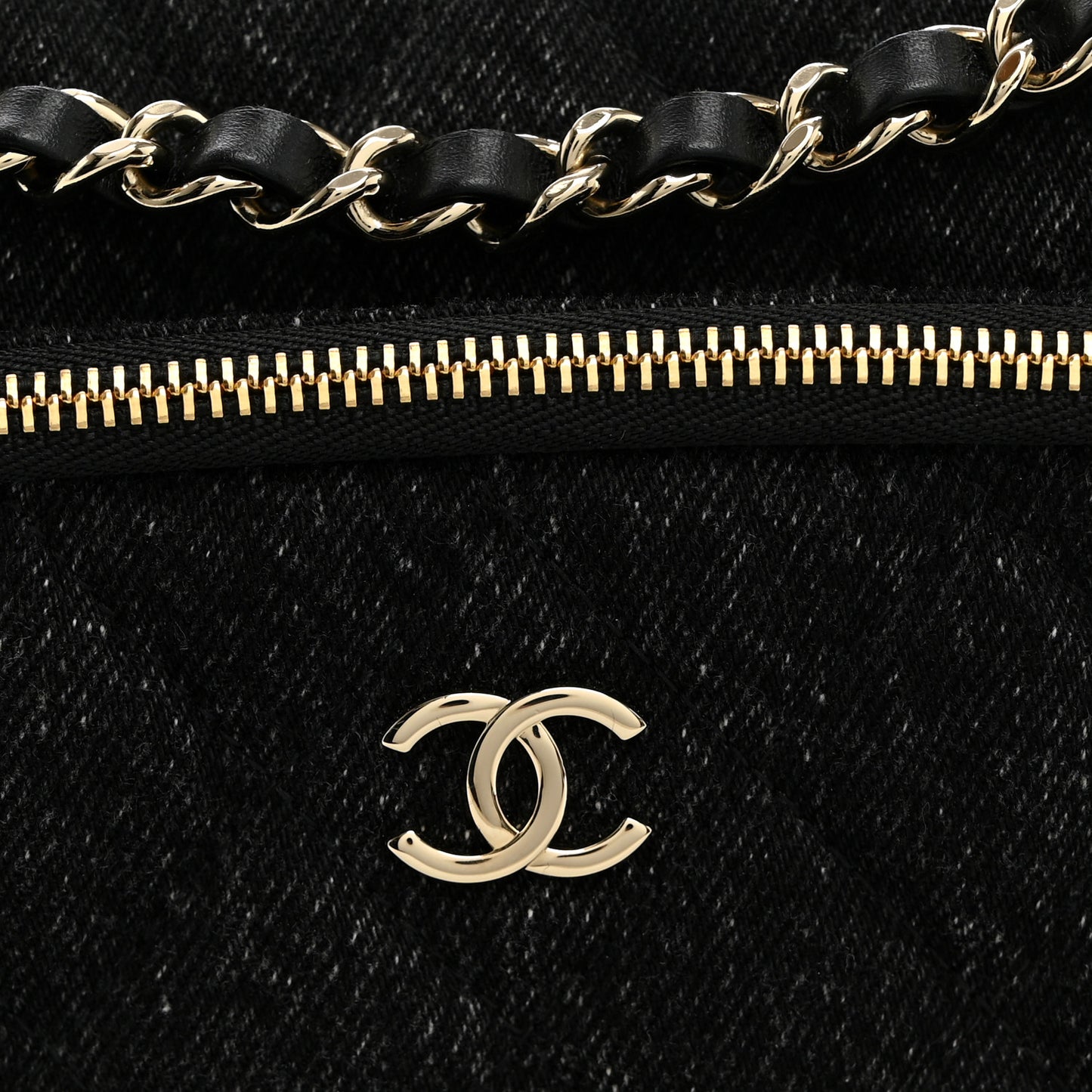 Denim Quilted Small Preppy Pocket Clutch With Chain  Black