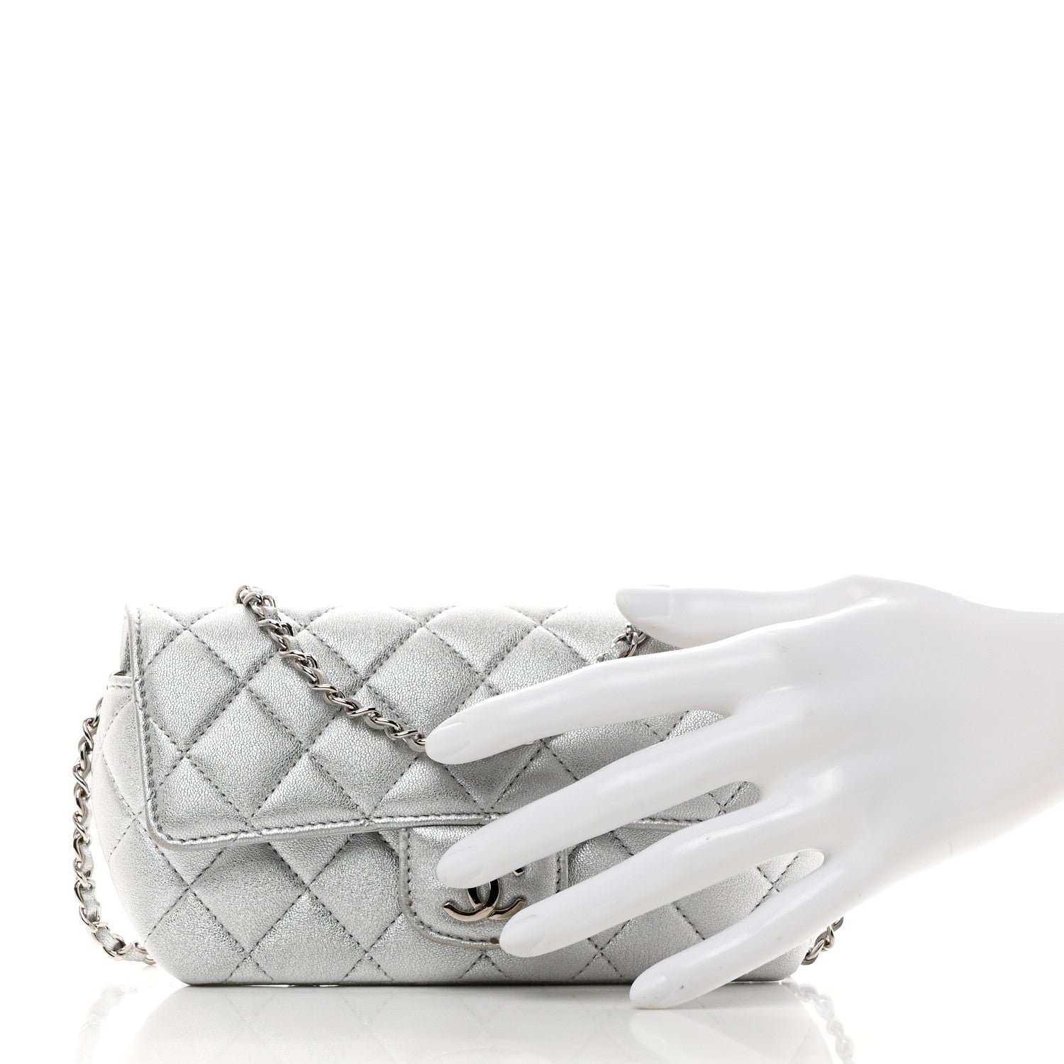 Chanel Metallic Lambskin Quilted Glasses Case With Chain Silver 2 of 11