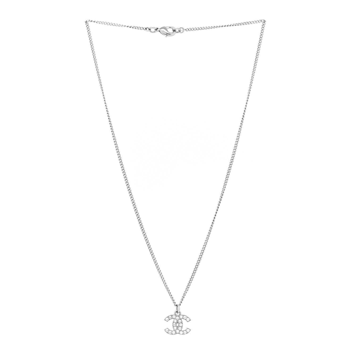 Chanel Crystal Timeless CC Necklace Silver 3 of 5