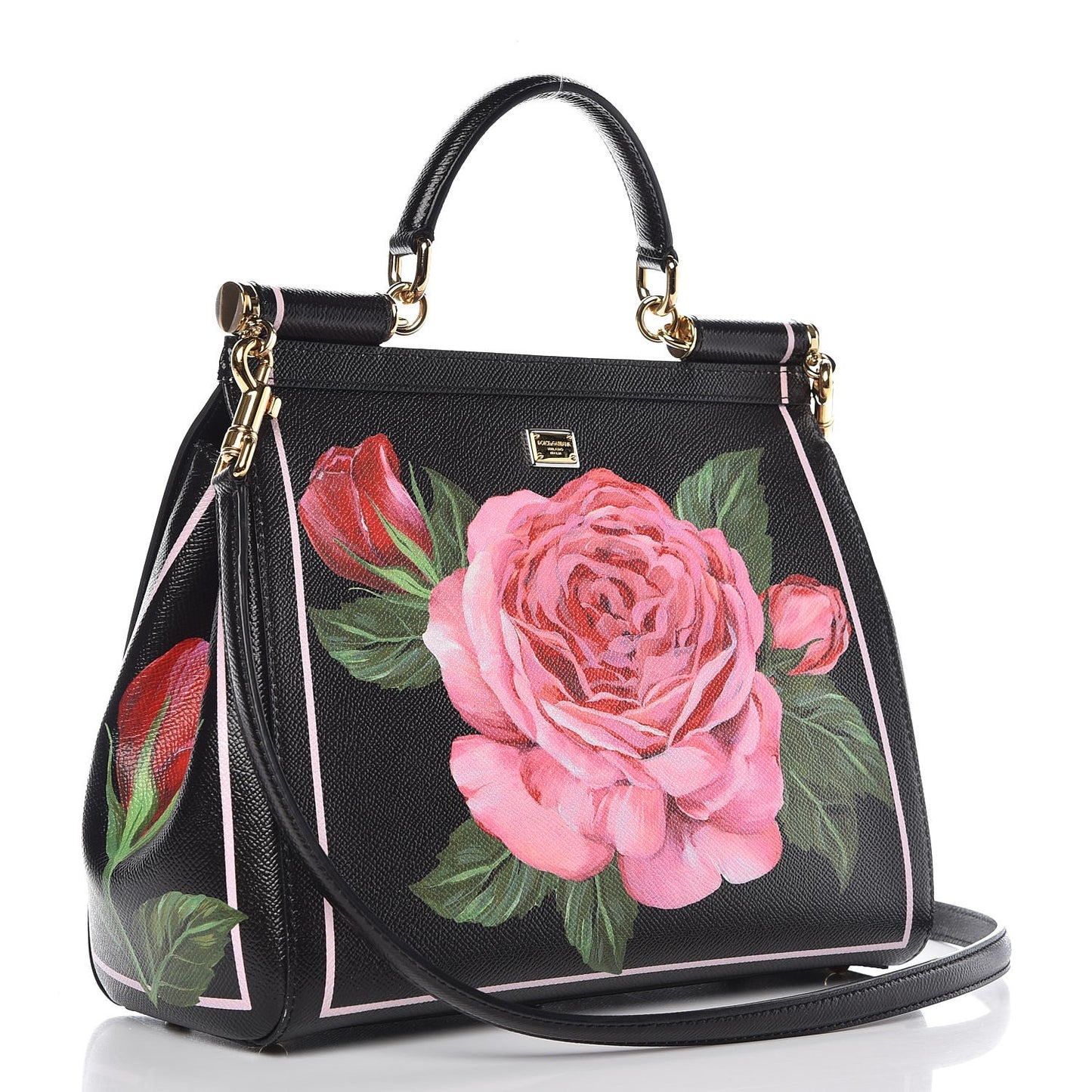 Dauphine Rose Print Medium Miss Sicily Satchel Black