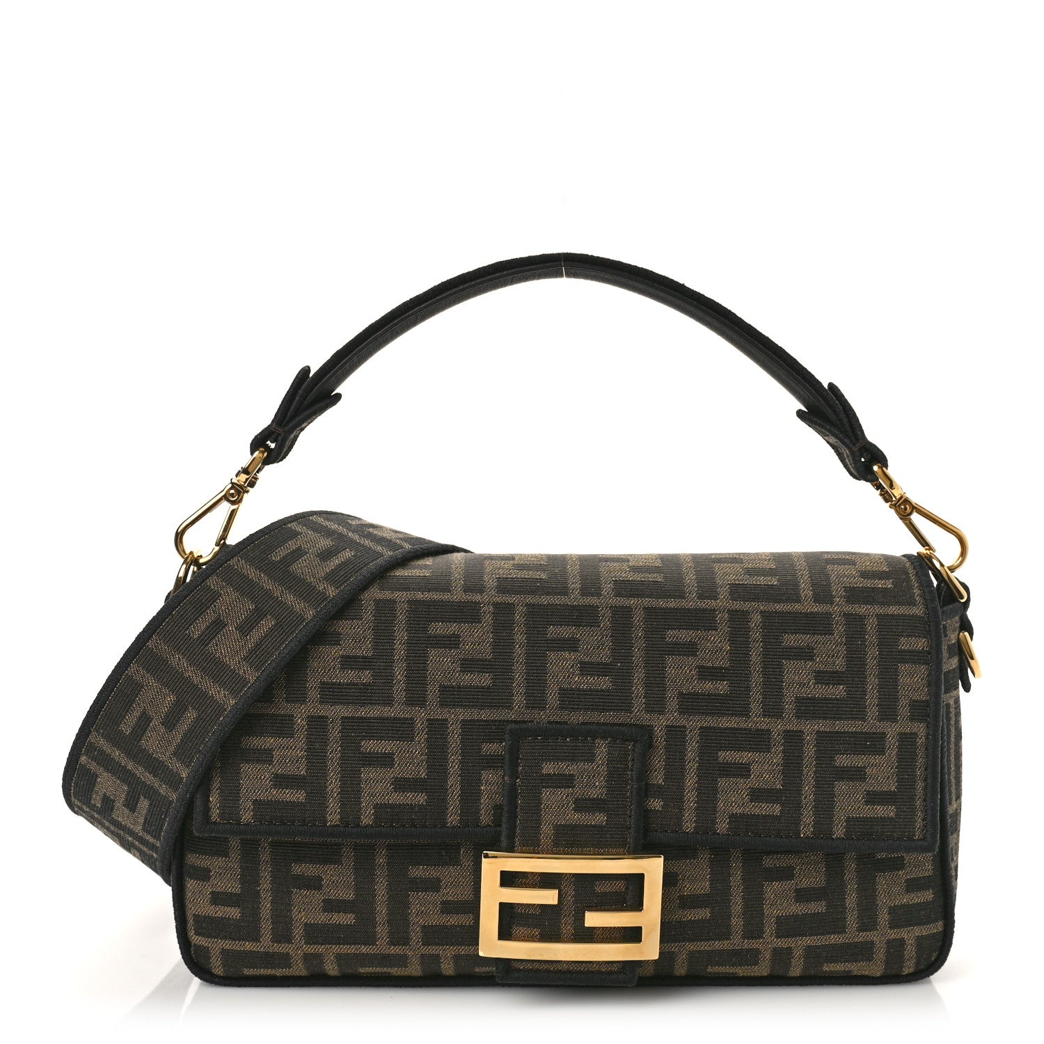 Fendi Fabric Jacquard FF 1974 Medium Baguette Tobacco Moro Black 1 of 9