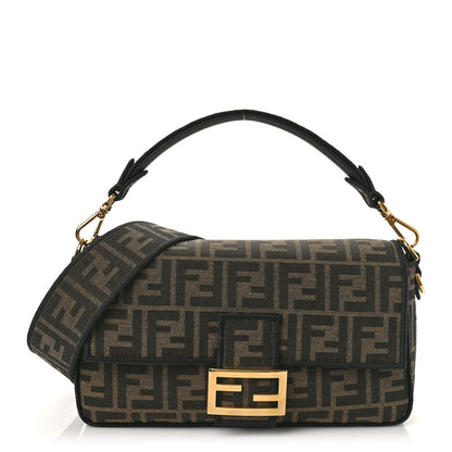 Fendi Fabric Jacquard FF 1974 Medium Baguette Tobacco Moro Black 1 of 9