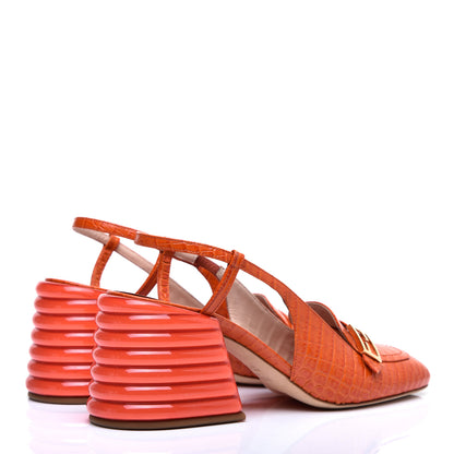 Fendi Calfskin Crocodile Embossed Promenade Slingback Loafer Pumps 41 Rust 4 of 8