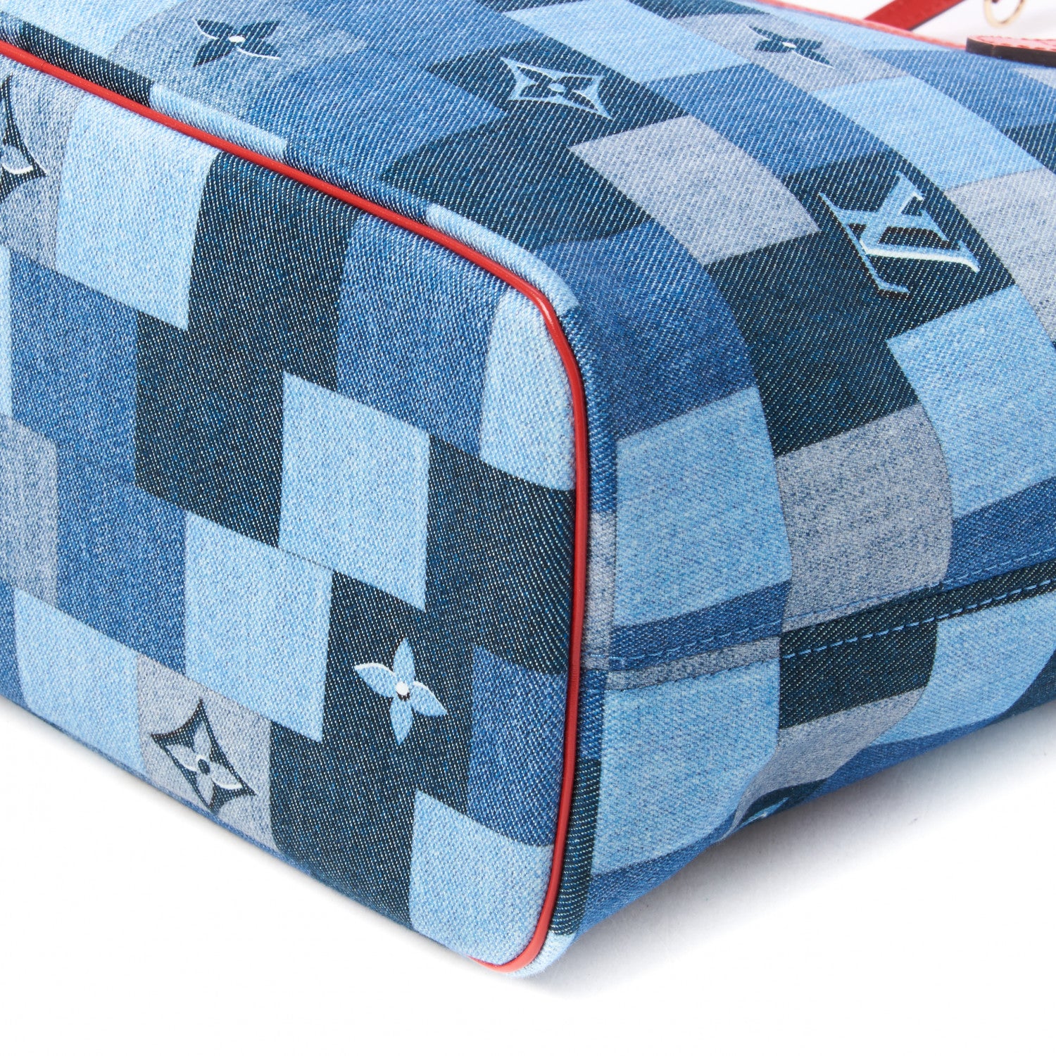 Louis Vuitton Denim Damier Monogram Patchwork Neverfull Blue Rouge 6 of 10