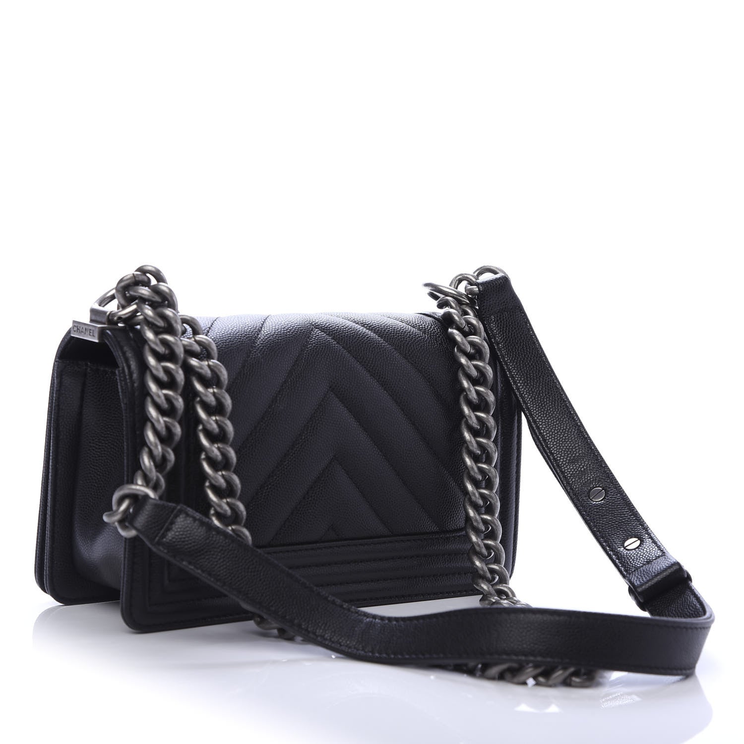 Chanel Caviar Chevron Quilted Small Boy Flap Black 3 of 13