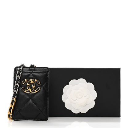 Chanel Shiny Goatskin Quilted Chanel 19 Card Holder On Chain Black 8 of 8