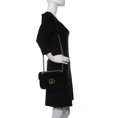 Gucci Velvet Matelasse Small GG Marmont Shoulder Bag Black 2 of 10