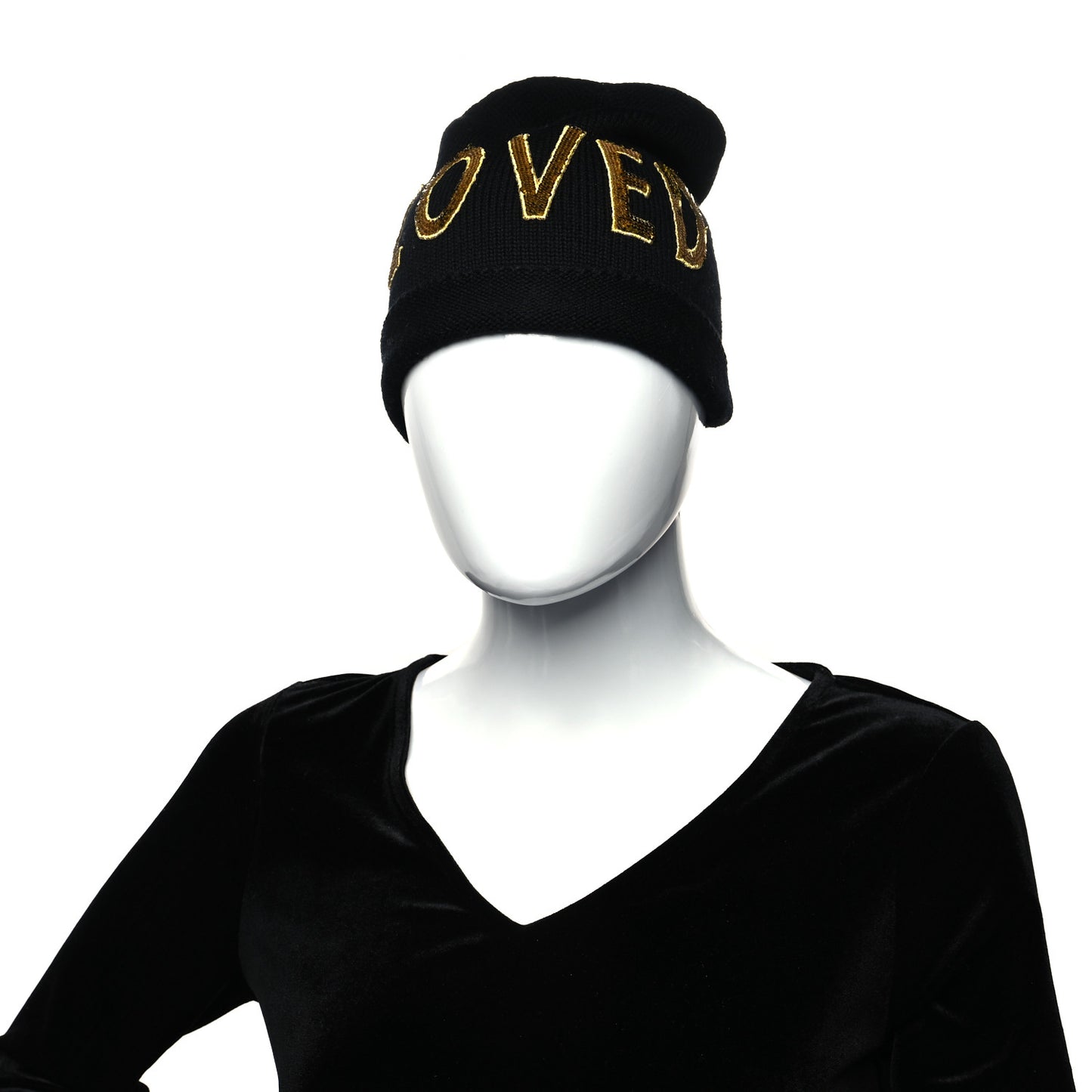 Wool Sequin Loved Beanie Hat M Black