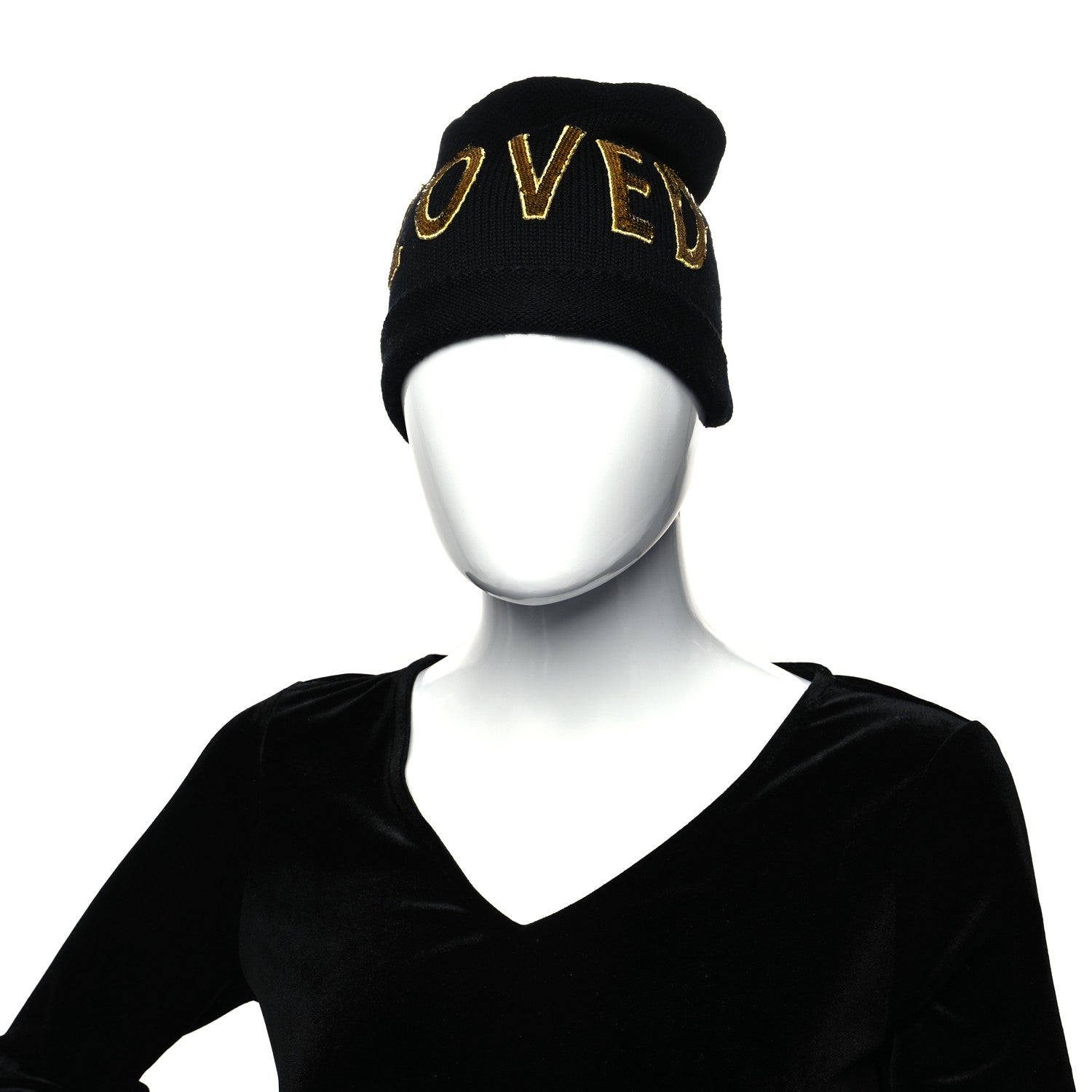Gucci Wool Sequin Loved Beanie Hat M Black 2 of 4