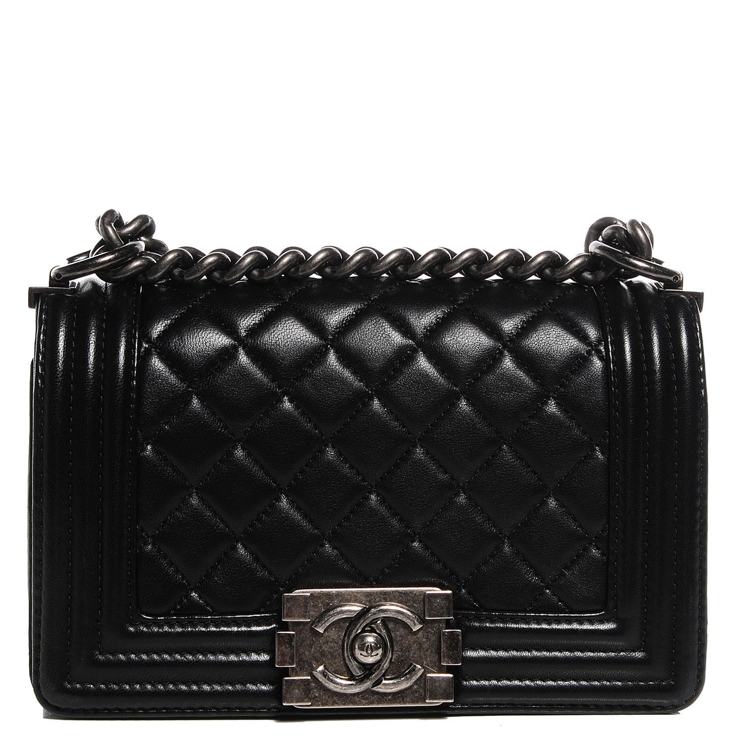 Lambskin Quilted Small Boy Flap Black