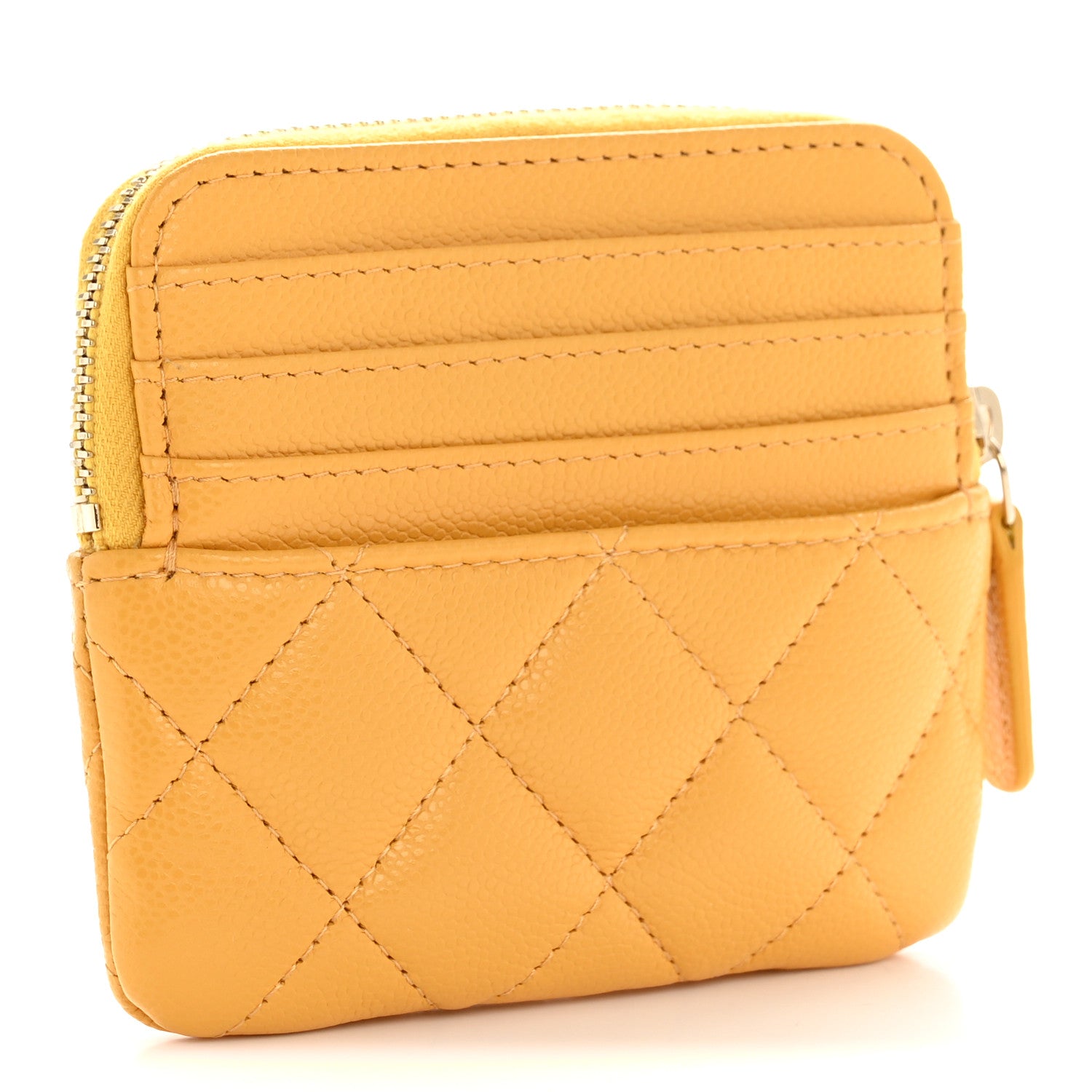 Chanel Caviar Quilted Zip Card Holder Wallet Yellow 3 of 8