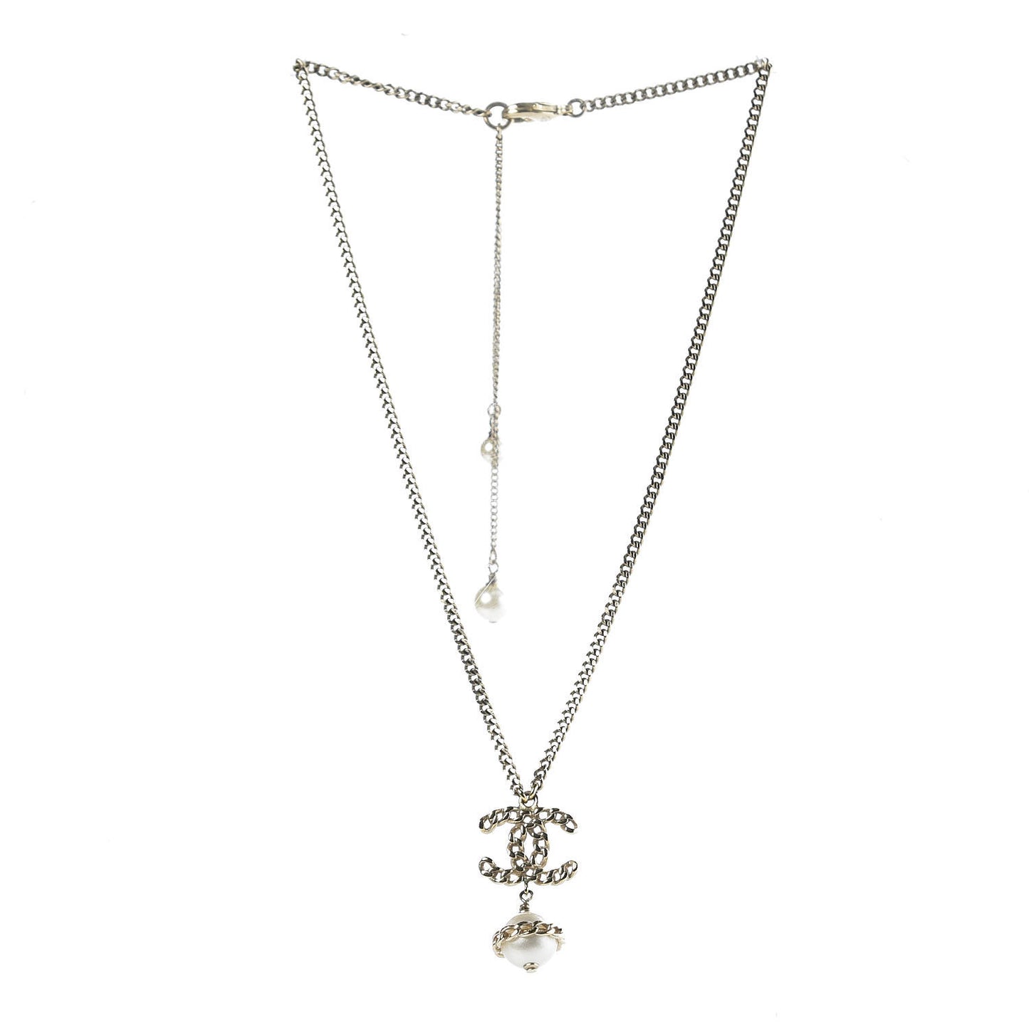 Chain CC Pearl Drop Necklace Gold