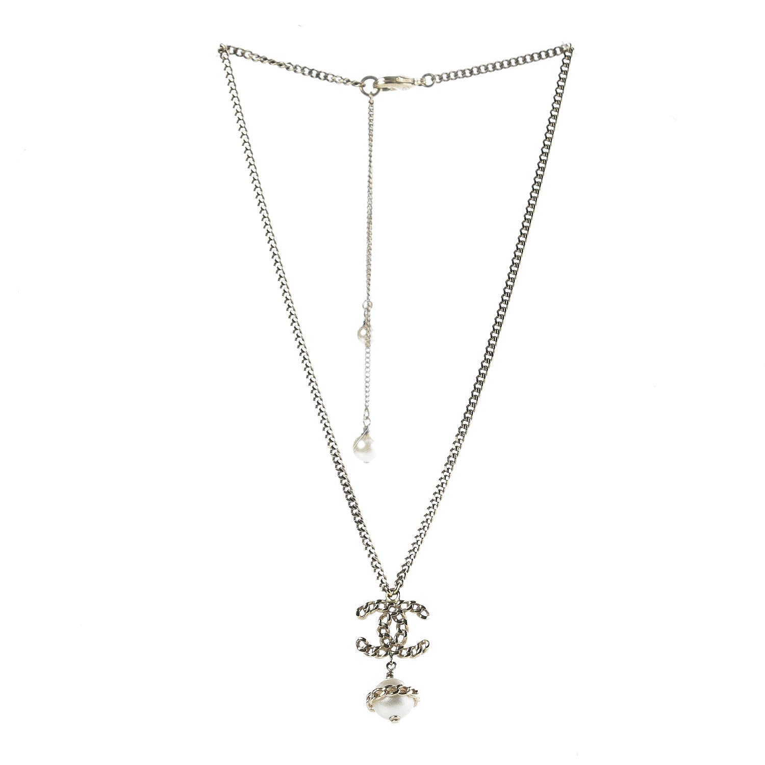Chanel Chain CC Pearl Drop Necklace Gold 3 of 4