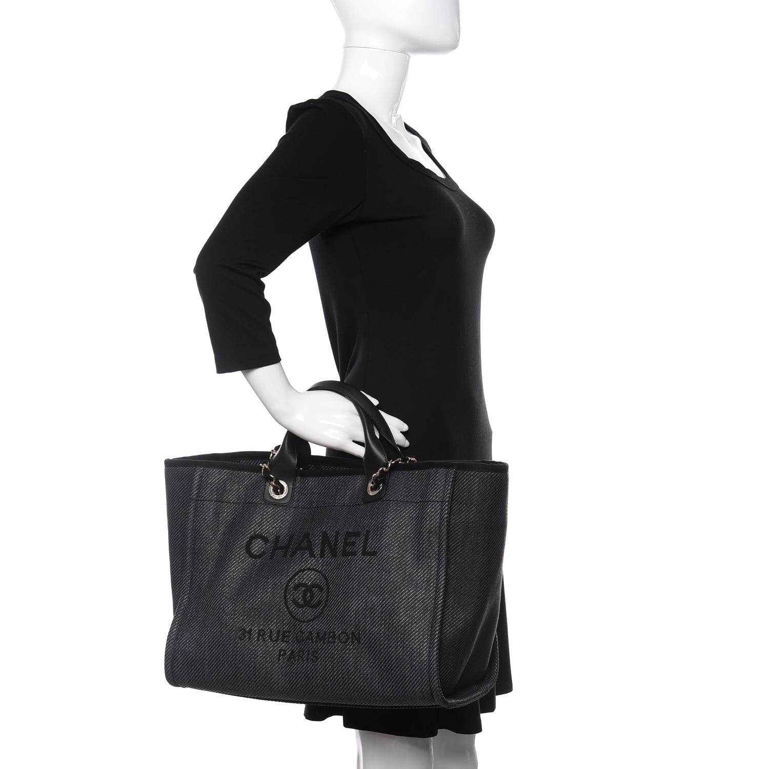 Chanel Mixed Fibers Medium Deauville Tote Black 3 of 12