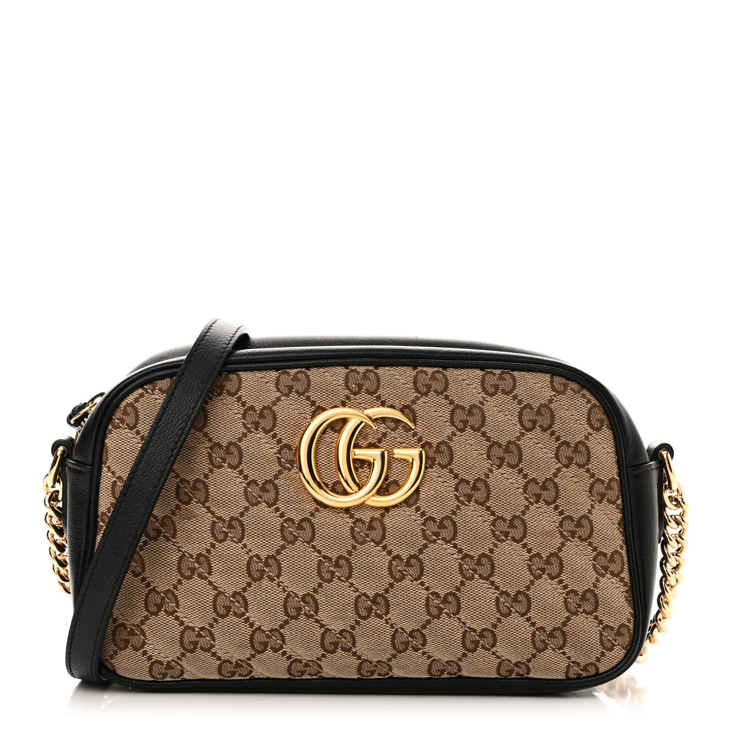 Monogram Matelasse Diagonal Small GG Marmont Chain Shoulder Bag Beige Black