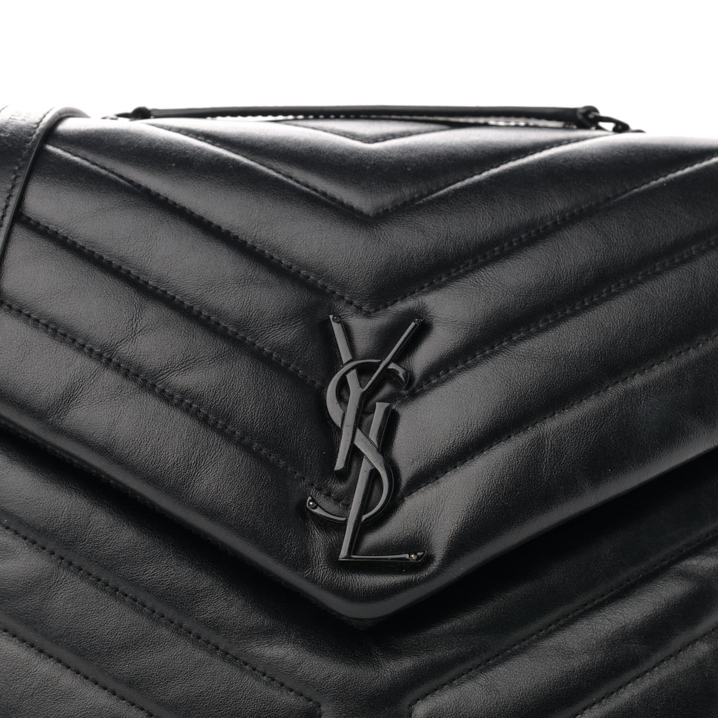 Calfskin Y Quilted Monogram Medium Loulou Chain Satchel Black
