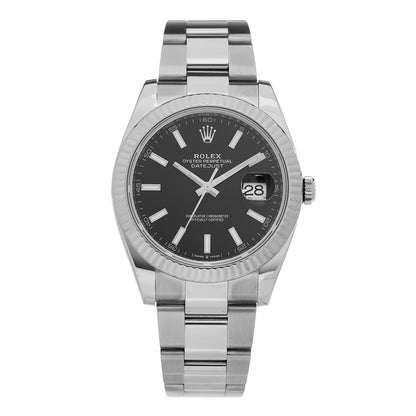 Rolex Stainless Steel 18K White Gold 41mm Oyster Perpetual Datejust Watch Black 126334 1 of 5