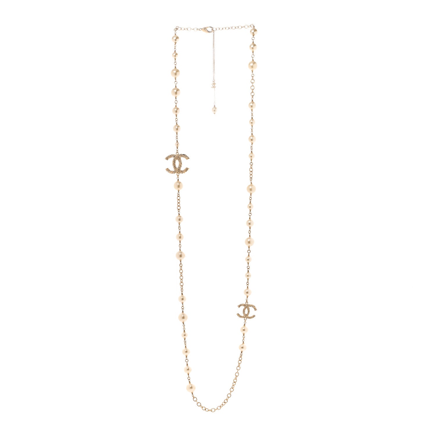 Chanel Graduated Pearl Crystal Twisted CC Long Necklace Gold 3 of 6