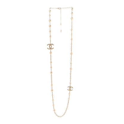 Chanel Graduated Pearl Crystal Twisted CC Long Necklace Gold 3 of 6