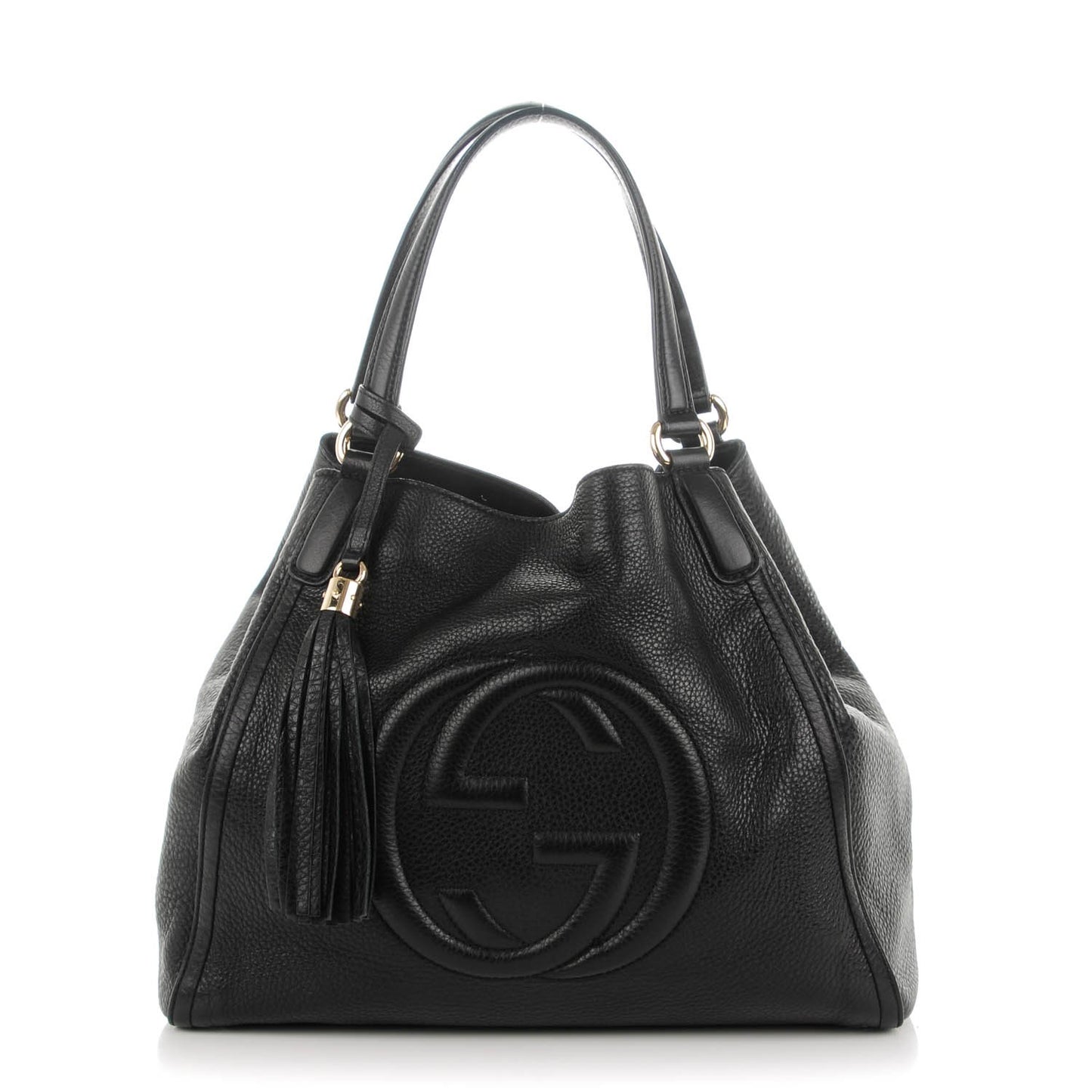 Pebbled Calfskin Medium Soho Shoulder Bag Black