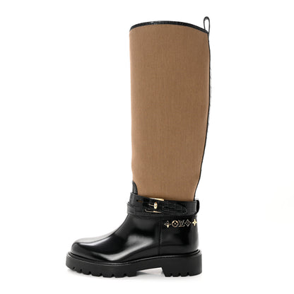 Louis Vuitton Canvas Calfskin Territory Flat High Ranger Boots 37 Khaki 1 of 8