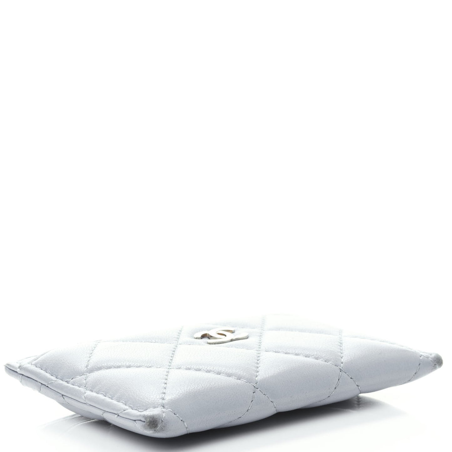 Lambskin Quilted Card Holder Light Blue