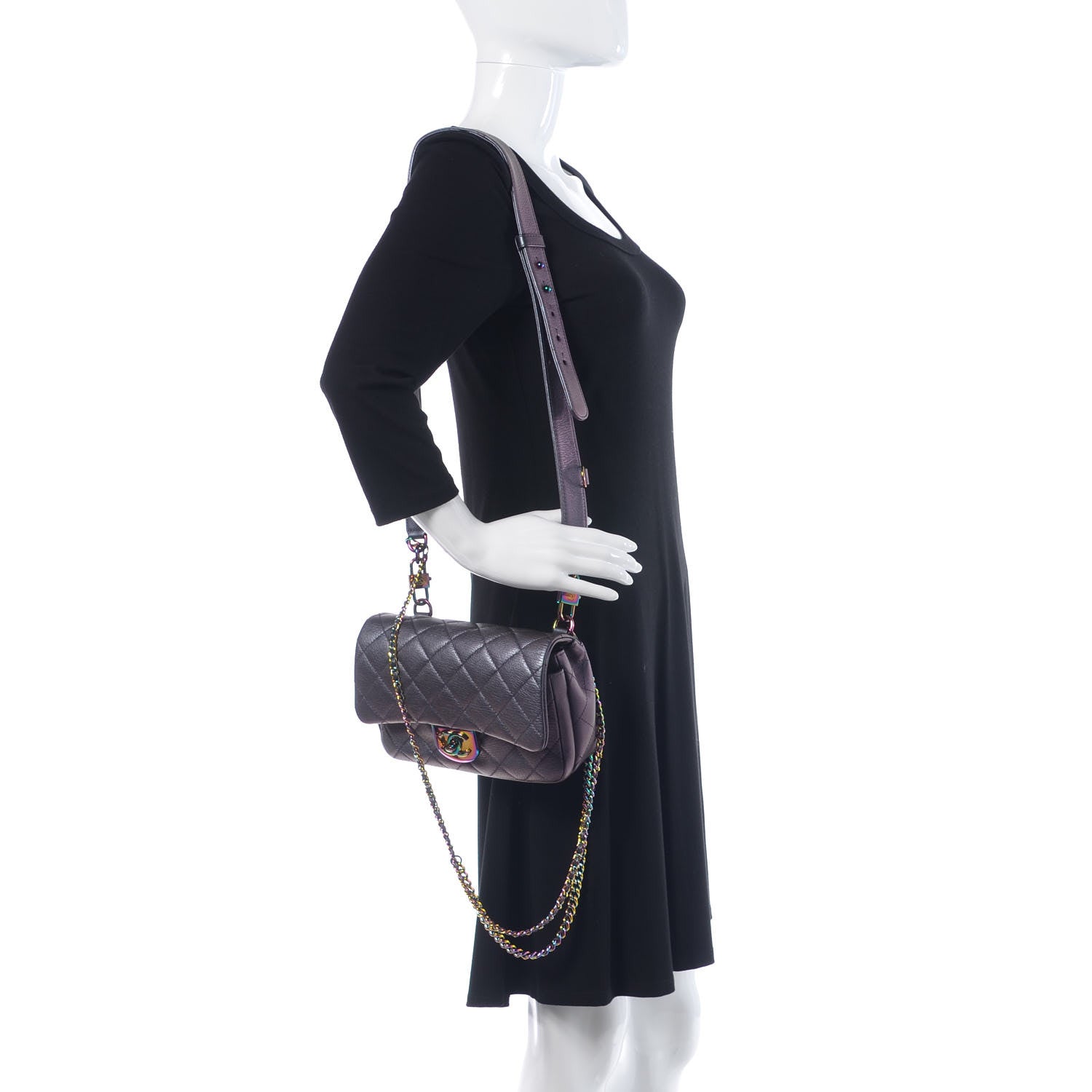 Chanel Iridescent Goatskin Quilted Small Double Carry Waist Chain Flap Purple 2 of 12