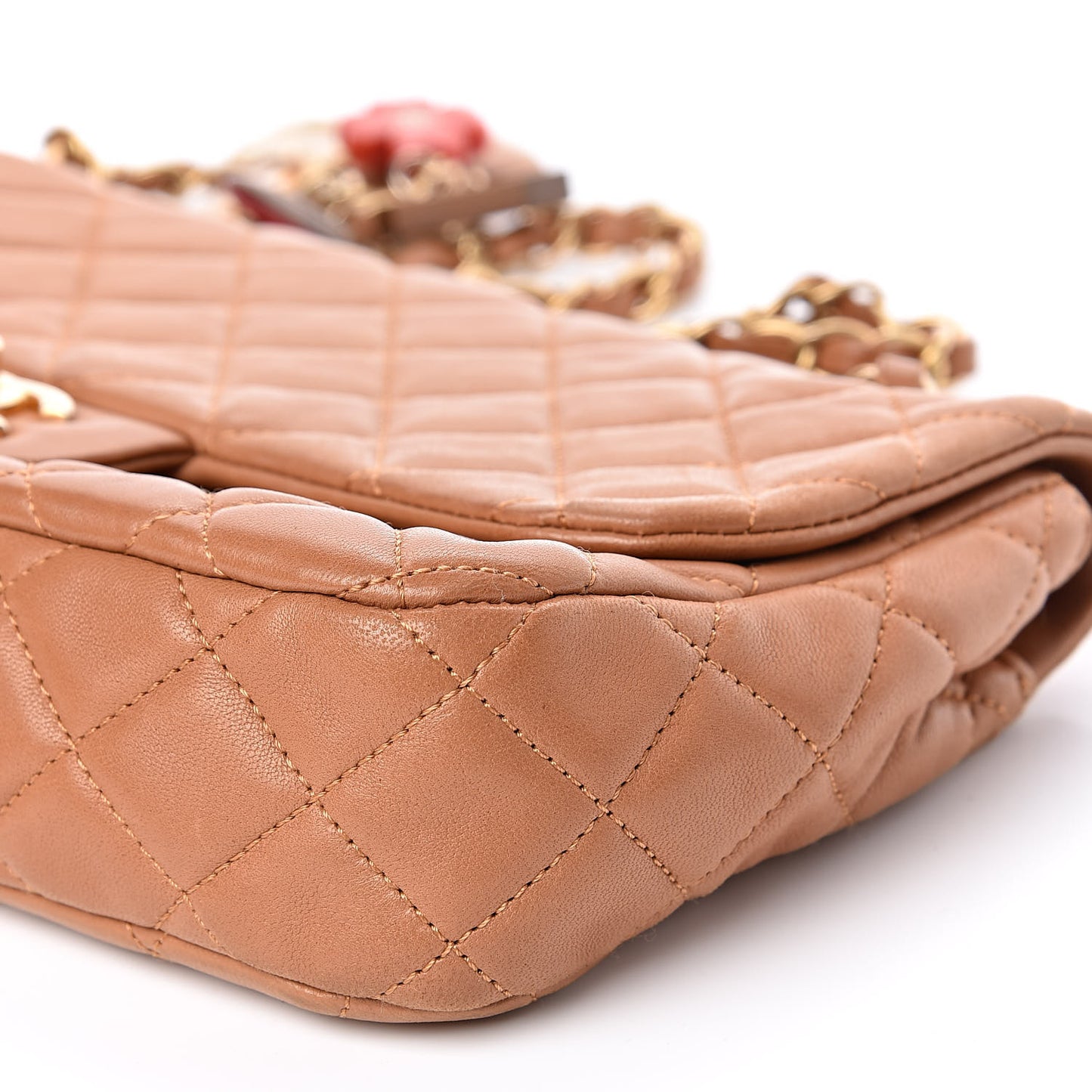 Lambskin Quilted Medium Cruise Charm Single Flap Beige