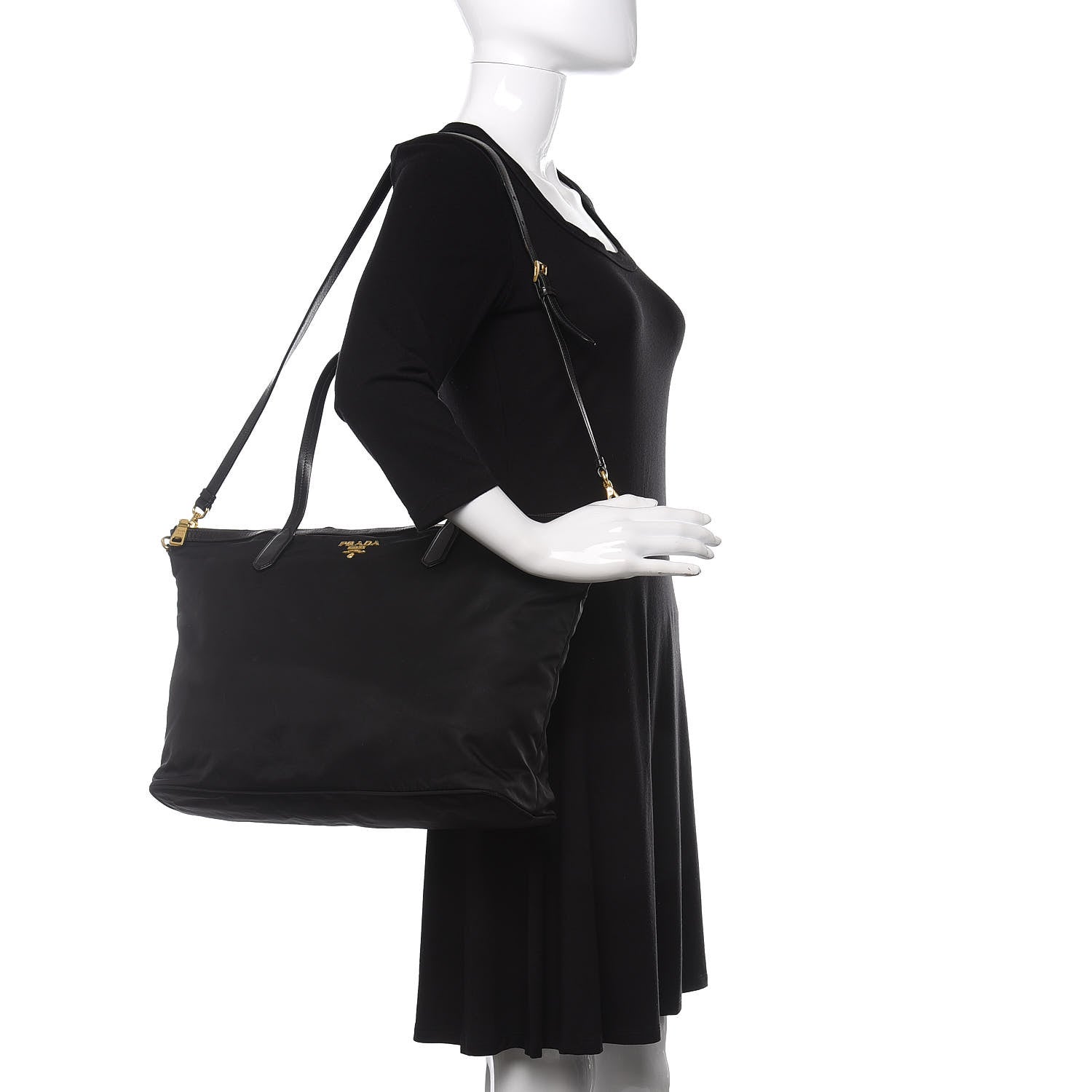 Prada Tessuto Nylon Saffiano Tote Black 2 of 11