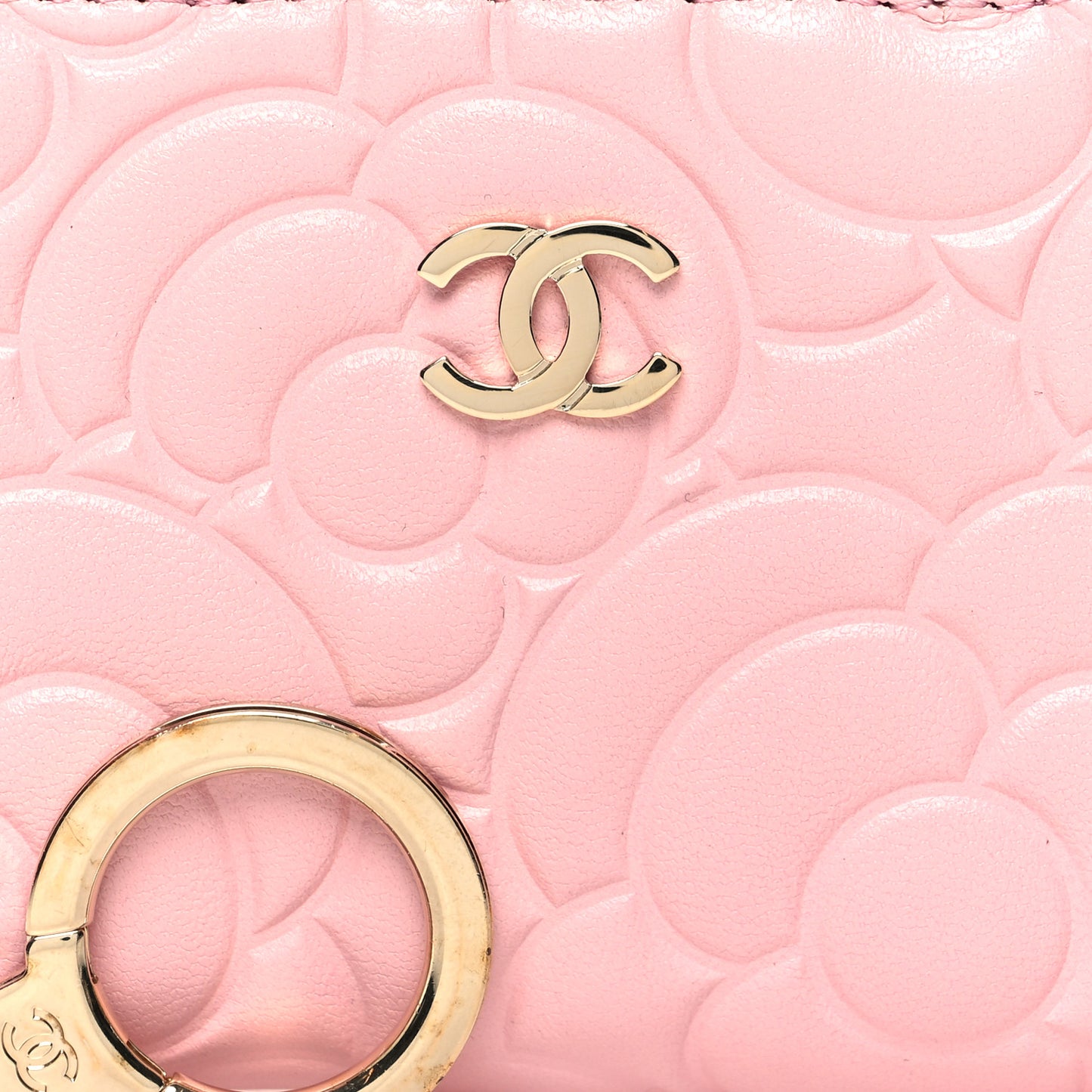 Caviar Camellia Embossed Key Holder Case Pink