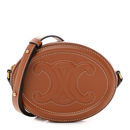 Celine Smooth Calfskin Cuir Small Triomphe Oval Crossbody Purse Tan 1 of 10