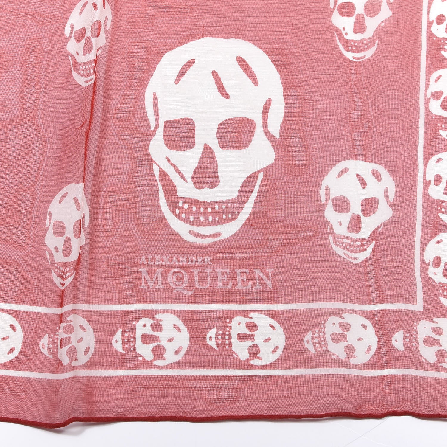 Alexander McQueen Silk Chiffon Skull Scarf Red White 3 of 3