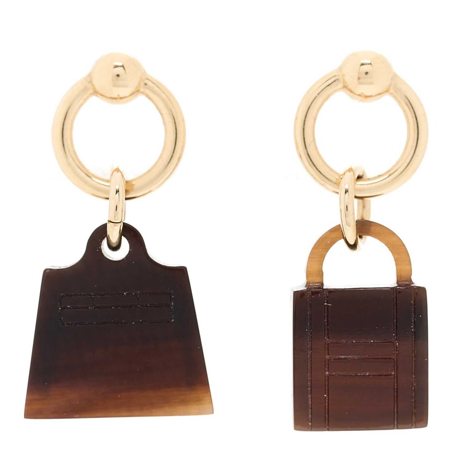 Hermes Permabrass Buffalo Horn Wood Amulette Kelly Bag Earrings 1 of 3
