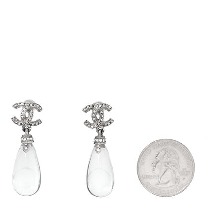 Chanel Ruthenium Crystal CC Drop Earrings Silver 2 of 5