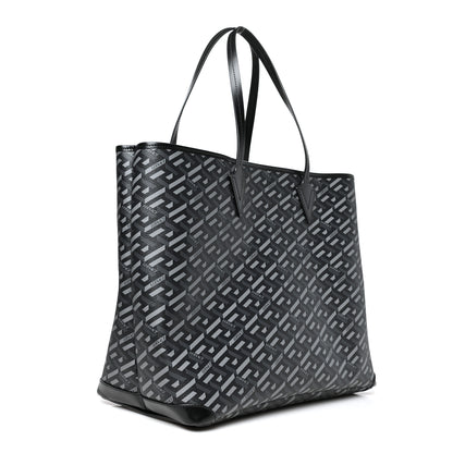 Versace Coated Canvas Calfskin La Greca Signature Shopper Tote Bag Black Grey 3 of 10