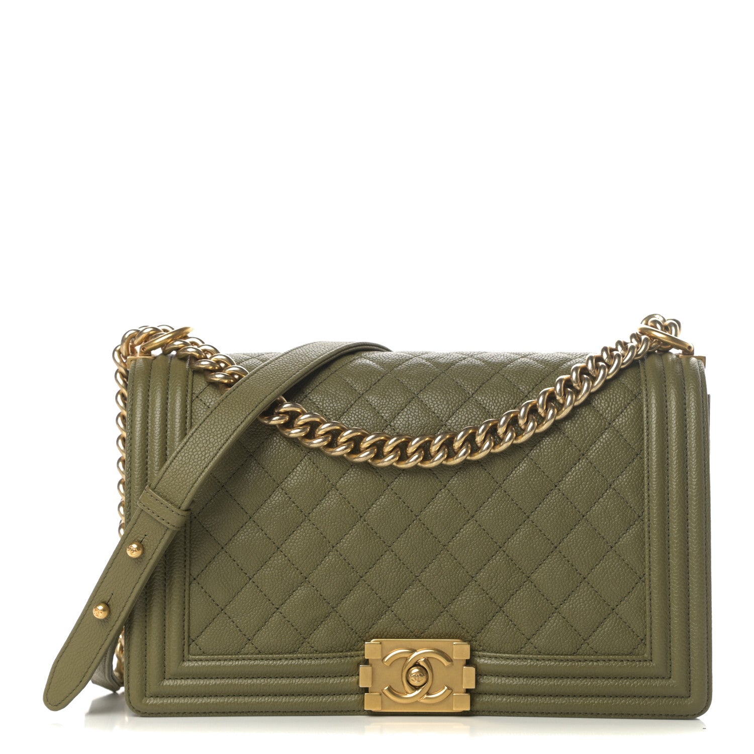 Chanel Caviar Quilted New Medium Boy Flap Khaki 1 of 14