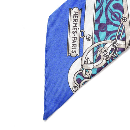 Hermes Silk Mors Et Gourmettes Remix Twilly Bleu Roy Turquoise Prune 3 of 6