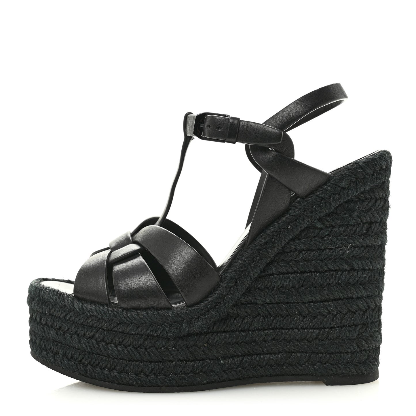 Calfskin Tribute 95 Platform Espadrille Wedge Sandals 35.5 Black