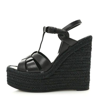 Saint Laurent Calfskin Tribute 95 Platform Espadrille Wedge Sandals 35.5 Black 1 of 13