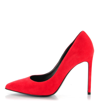 Saint Laurent Kid Scamosciato Classic Paris 105 Skinny Pumps 35 New Red 1 of 8