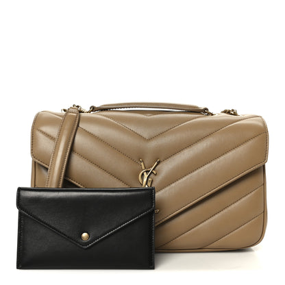 Saint Laurent Lambskin Chevron Quilted Medium LouLou Natural Tan 4 of 15