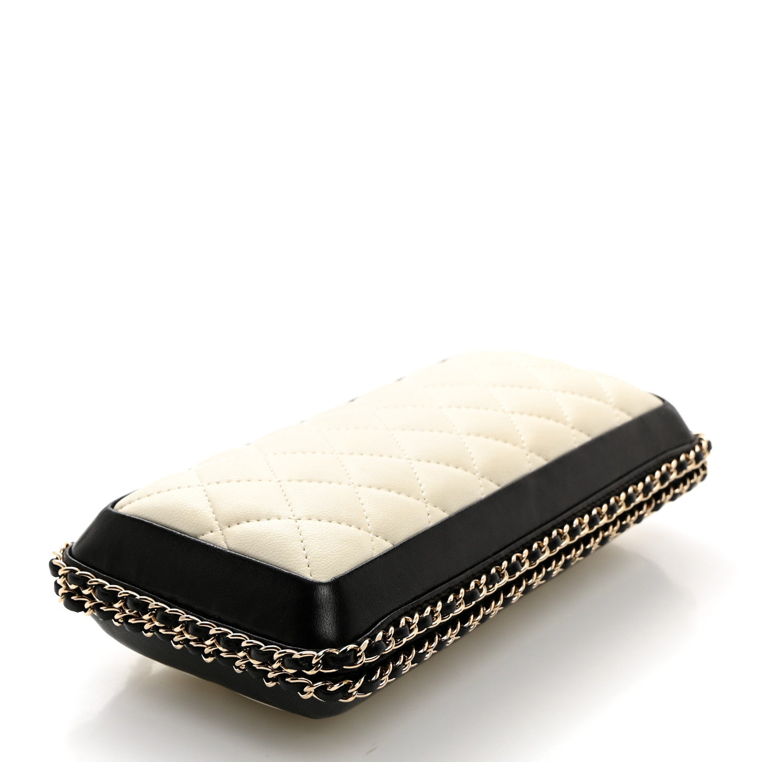 Chanel Lambskin Quilted Chain Around Clutch White Black 4 of 7