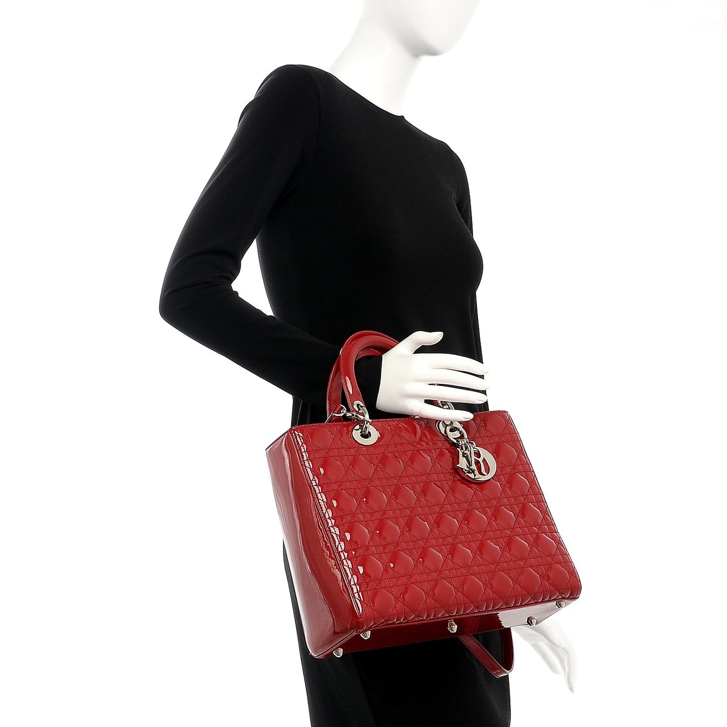 Patent Cannage Large Lady Dior Red