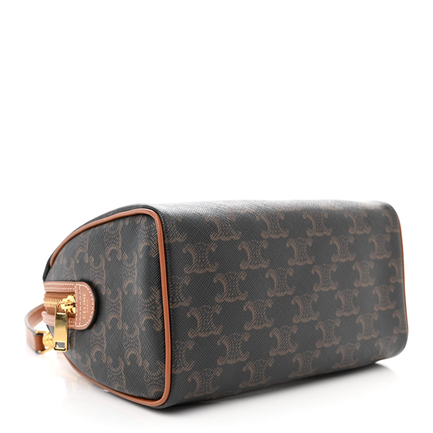 Celine Triomphe Canvas Calfskin Small Boston Bag Tan 4 of 9
