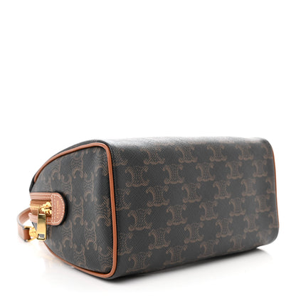 Celine Triomphe Canvas Calfskin Small Boston Bag Tan 4 of 9