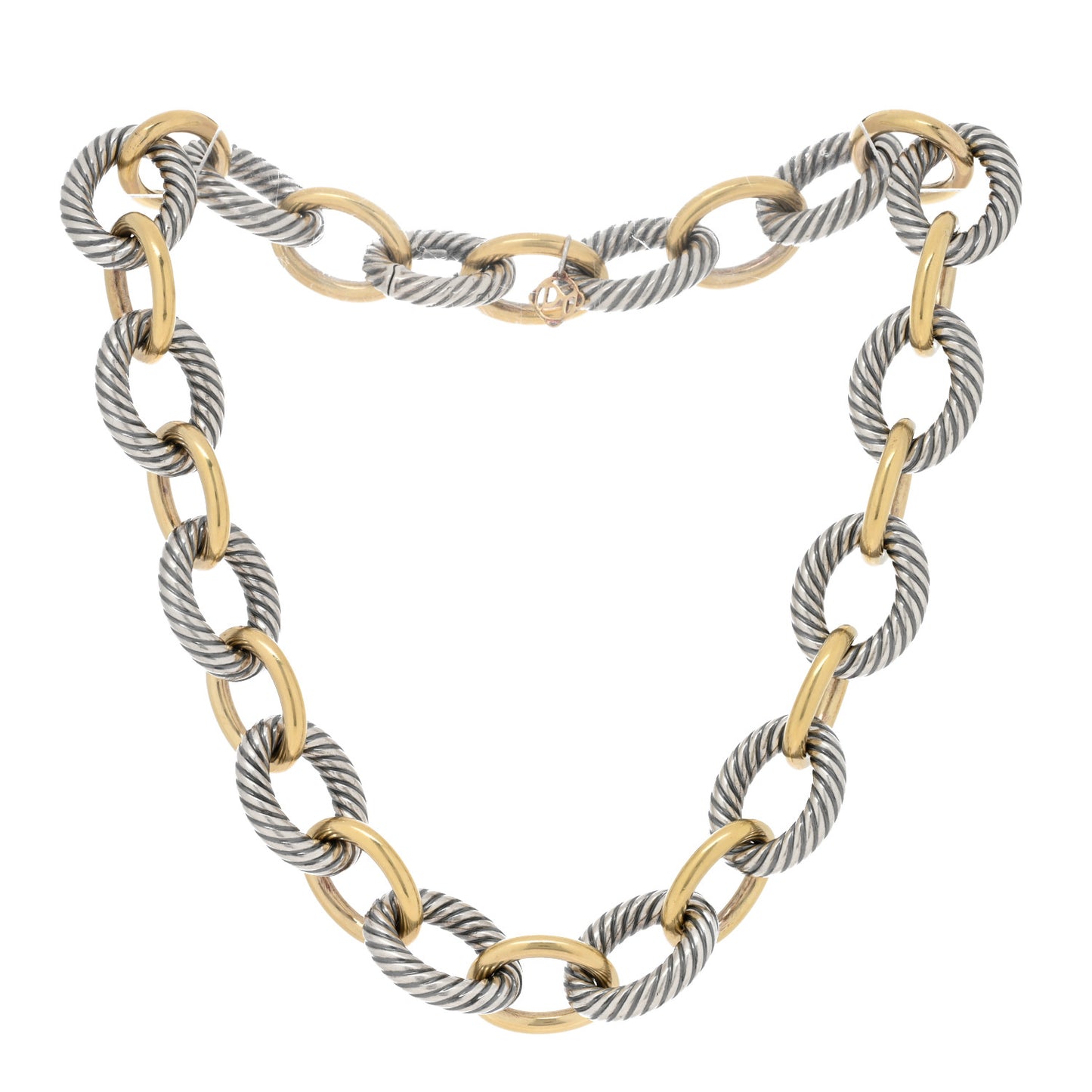 Sterling Silver 18K Yellow Gold 18mm Oval Link Necklace